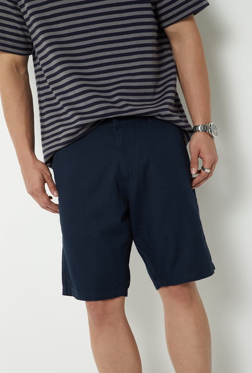 Men Linen Blend Pull-on Shorts