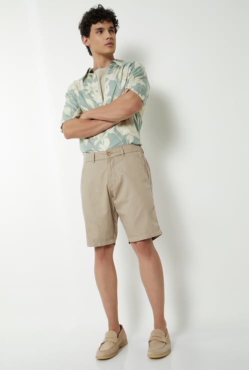 Men Linen Blend Pull-on Shorts