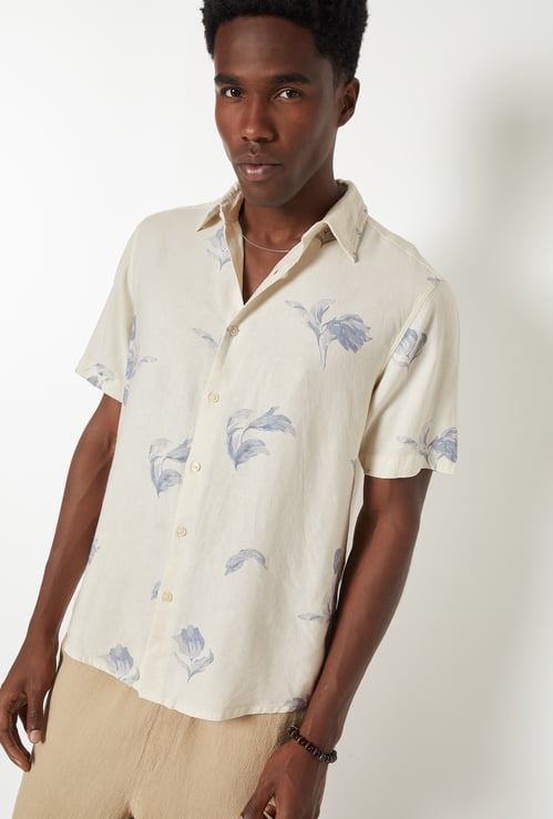 Men Linen Blend Regular Fit Shirt