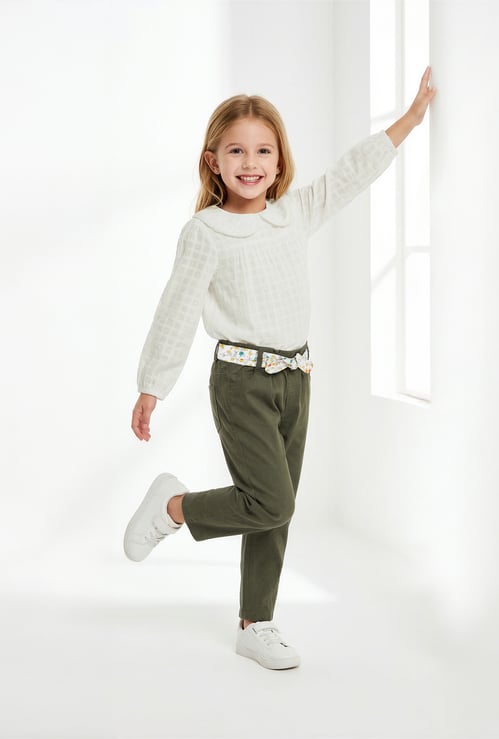 Girls Solid Trousers with Belt