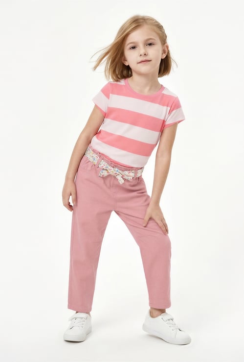 Girls Solid Trousers with Belt