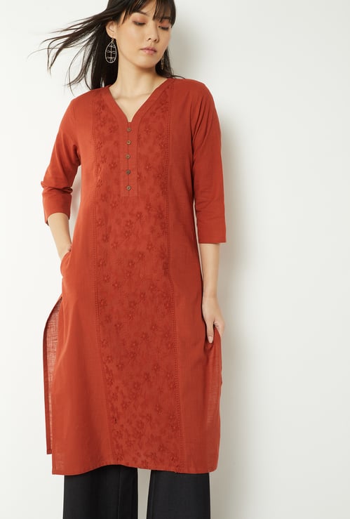 Women Embroidered Straight Kurta