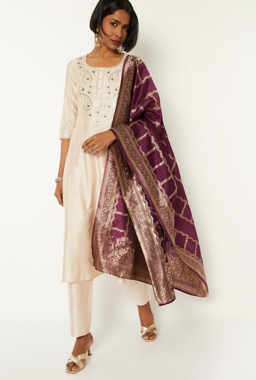 Women Embroidered A-line Kurta Set with Dupatta