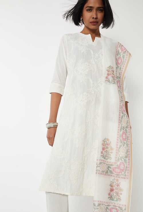 Women Embroidered Straight Kurta Set