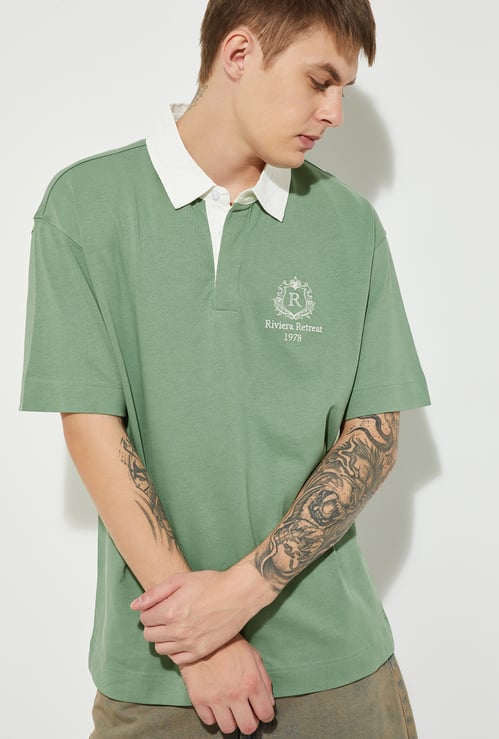URB_N Men Oversized Polo T-shirt with Contrast Collar