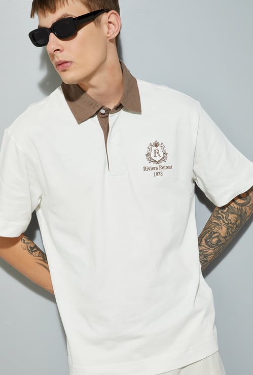 URB_N Men Oversized Polo T-shirt with Contrast Collar