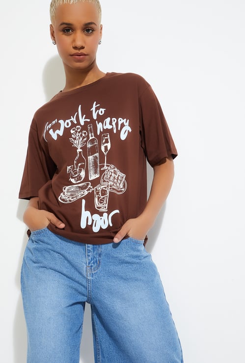ALAYA F X URB_N Women Printed Relaxed Fit T-shirt