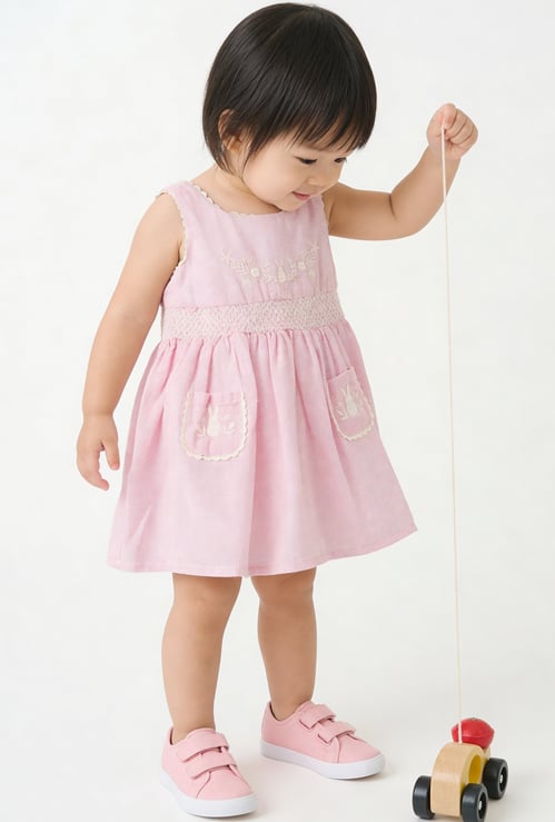 Girls Embroidered Sleeveless Dress