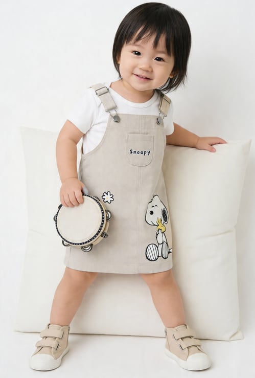 Girls Snoopy Dungaree Dress with T-shirt