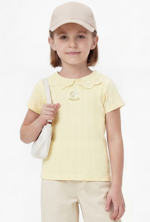 Girls pointelle Peter-Pan Collar Top