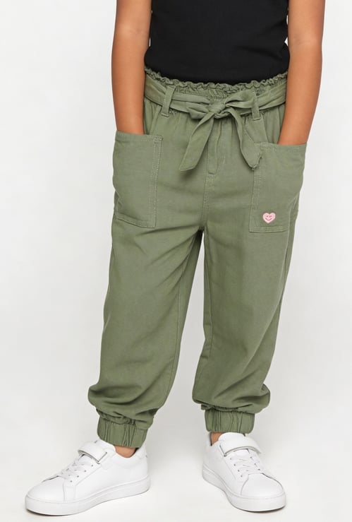 Girls Solid Tie-Up Waist Joggers