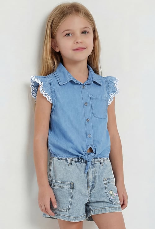 Girls Embroidered Denim Shirt