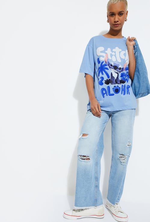 ALAYA F X URB_N Women Lilo & Stitch Print Oversized T-shirt