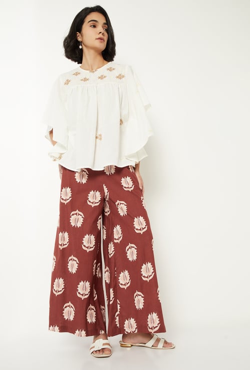 Women Floral Print Flared Palazzos