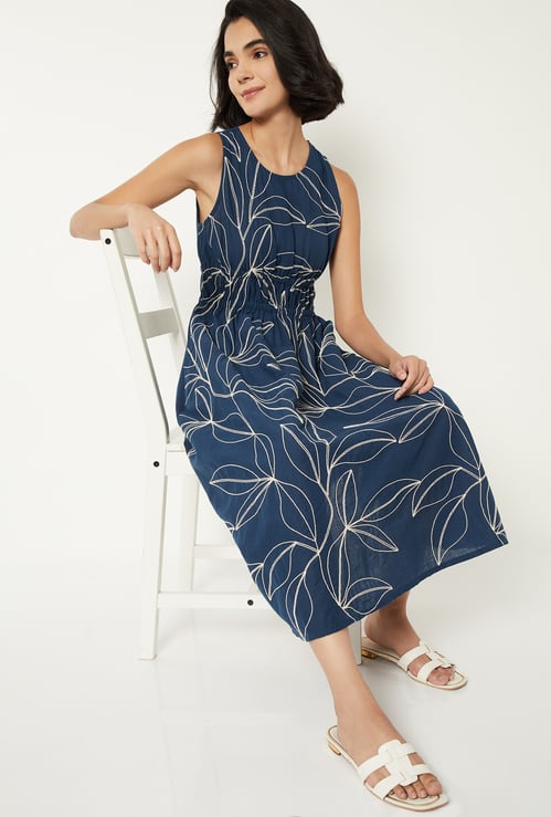 Women Embroidered A-line Midi Dress