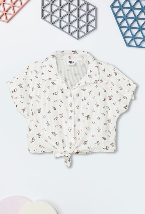 Girls Printed Seersucker Tie-up Shirt