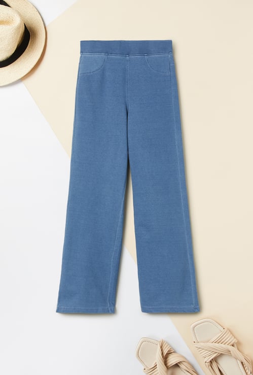 Girls Solid Wide Leg Trousers