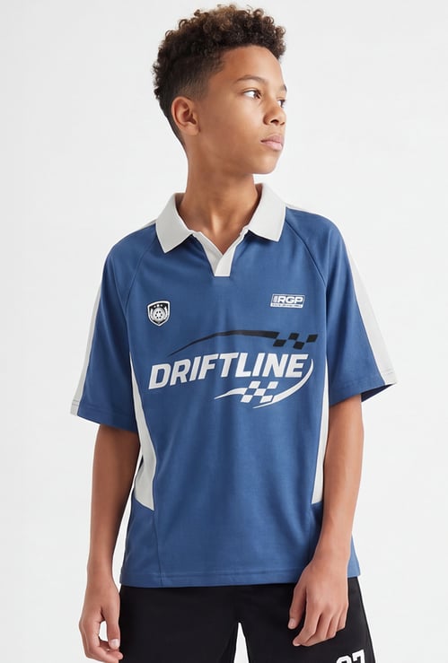 Boys Oversized Printed Johnny Collar T-shirt