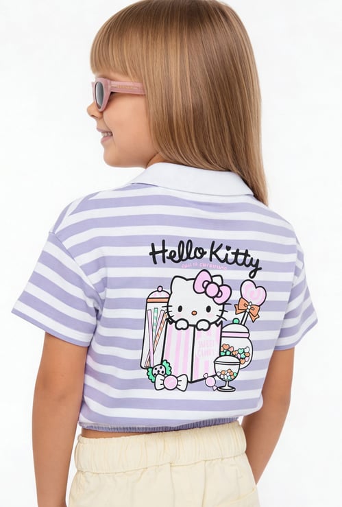 Girls Hello Kitty Striped Johnny Collar T-shirt