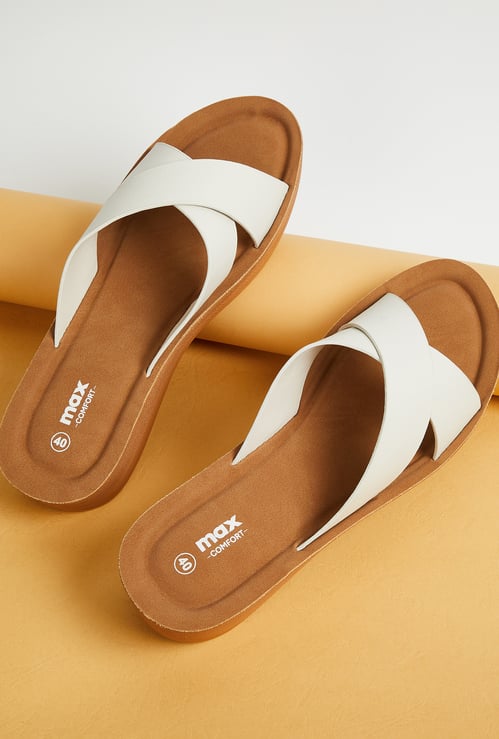 Women Solid Cross Strap Flatforms