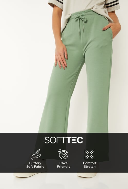 Women Solid Wide Leg Sports Track Pants