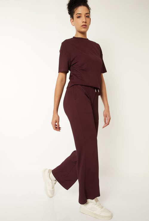 Women Solid Wide Leg Sports Track Pants