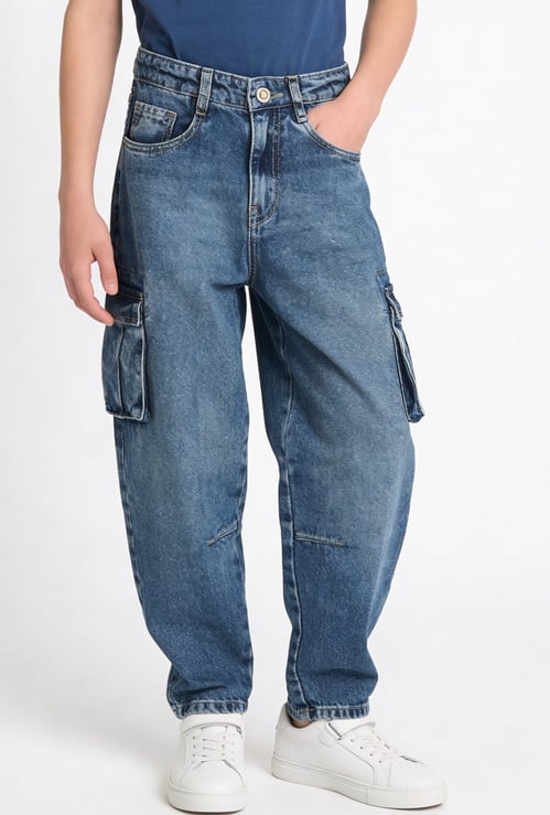 Boys Washed Denim Cargos
