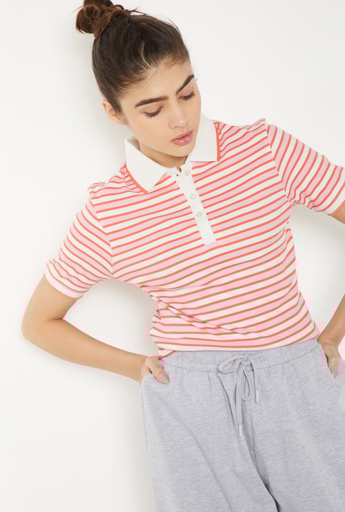 Women Striped Sports Polo T-shirt
