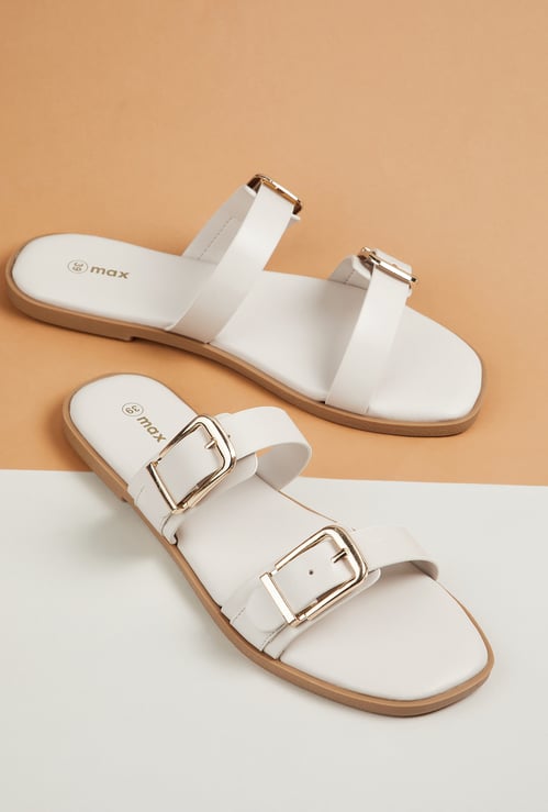 Women Double Strap Flat Sandals with Buckles