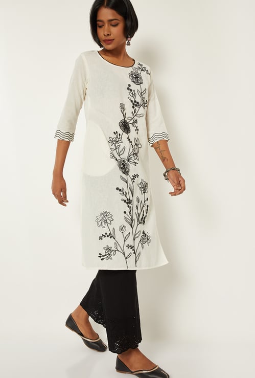 Women Embroidered Straight Kurta