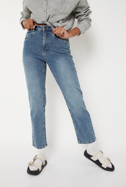 Women Washed Slim Straight Jeans