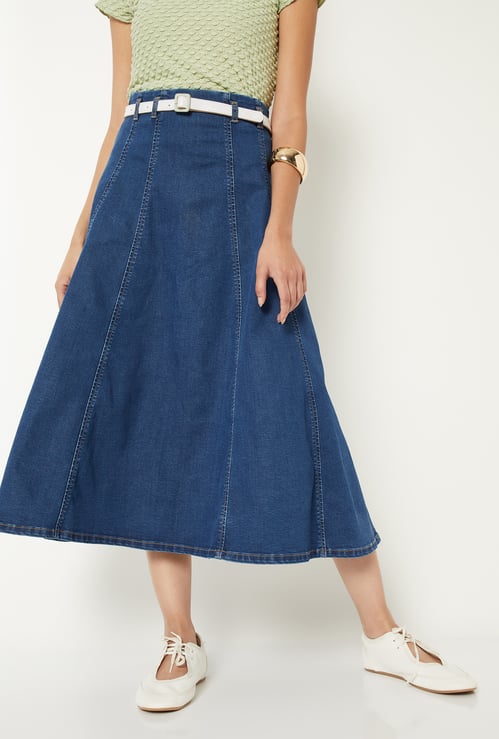 Women Solid Denim Skirt