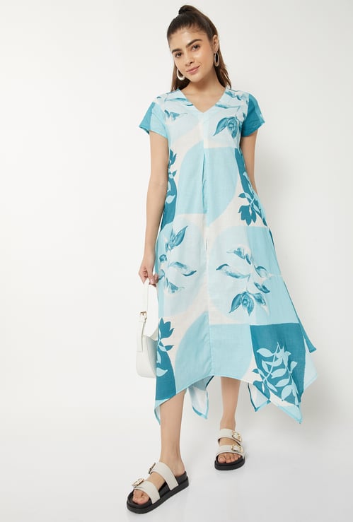 Women Printed Handkerchief Hem Dress