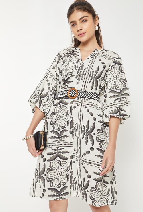 Women Printed Shirt Dress with Belt