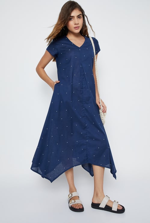Women Embroidered Asymmetric Hem Dress