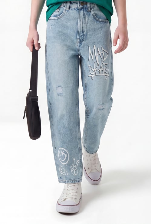 Boys Printed Loose Fit Jeans