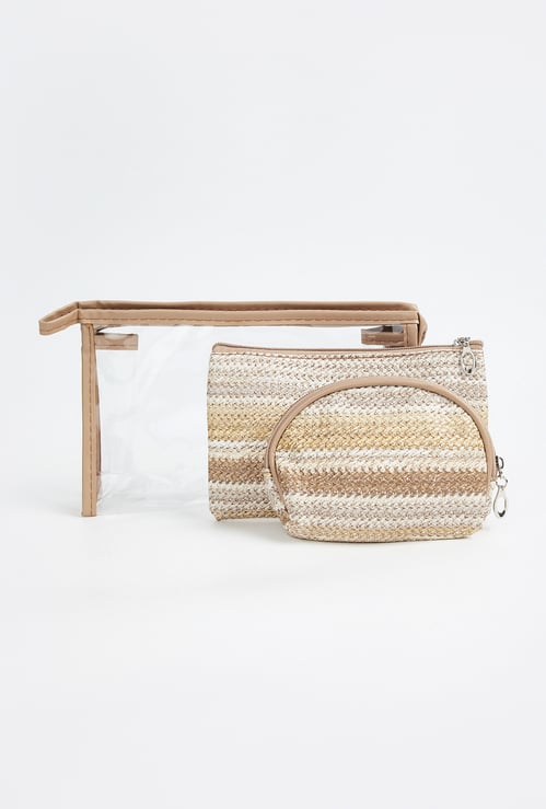 Women Basket Weave Vanity Pouches - Pack of 3