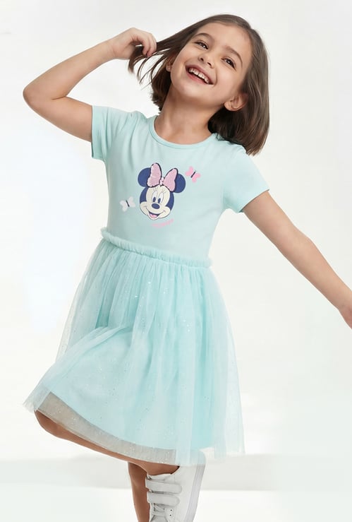 Girls Minnie Print Fit & Flare Dress