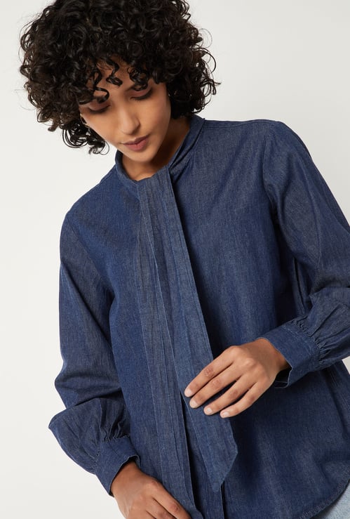 Women Solid Denim Shirt