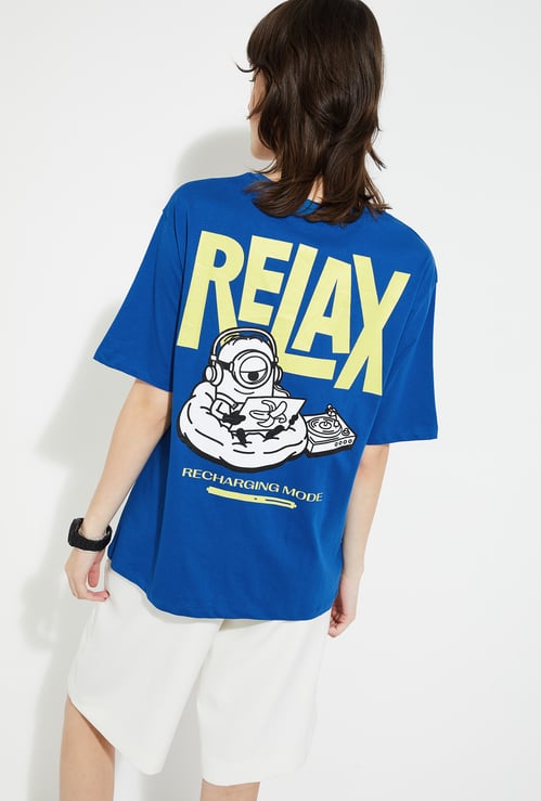 URB_N Women Minion Print Oversized T-shirt