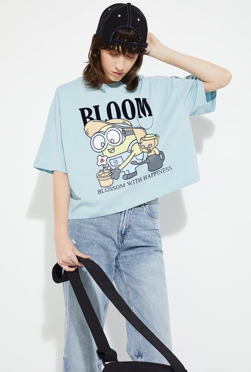 URB_N Women Minion Print Boxy Fit T-shirt