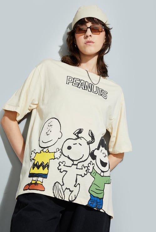 URB_N Women Peanut Snoopy Print Oversized T-shirt