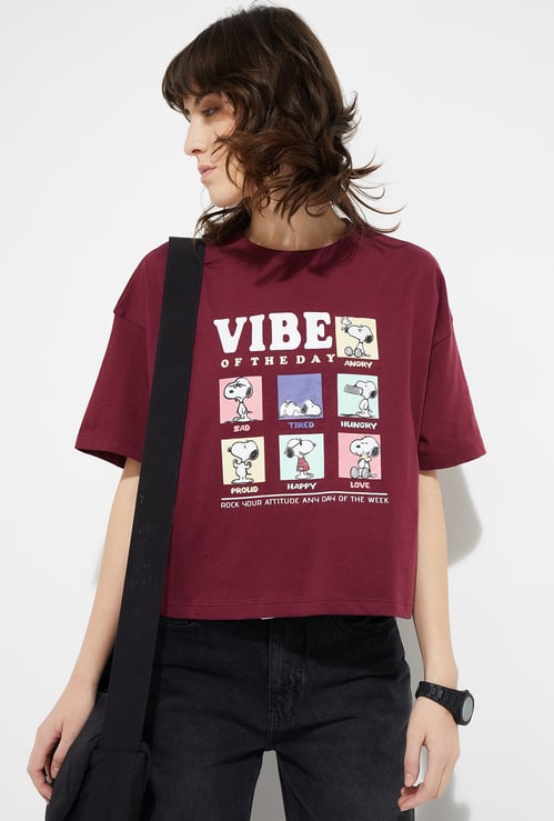 URB_N Women Peanut Snoopy Print Boxy Fit T-shirt