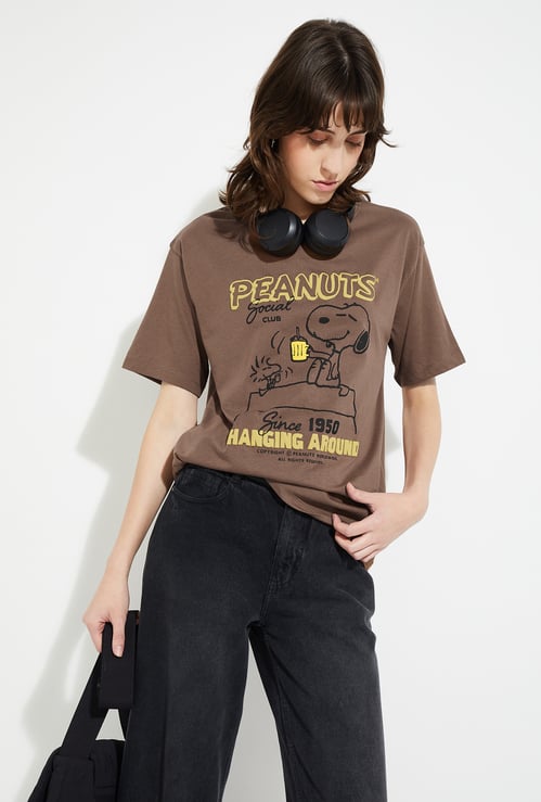 URB_N Women Peanut Snoopy Print Oversized T-shirt
