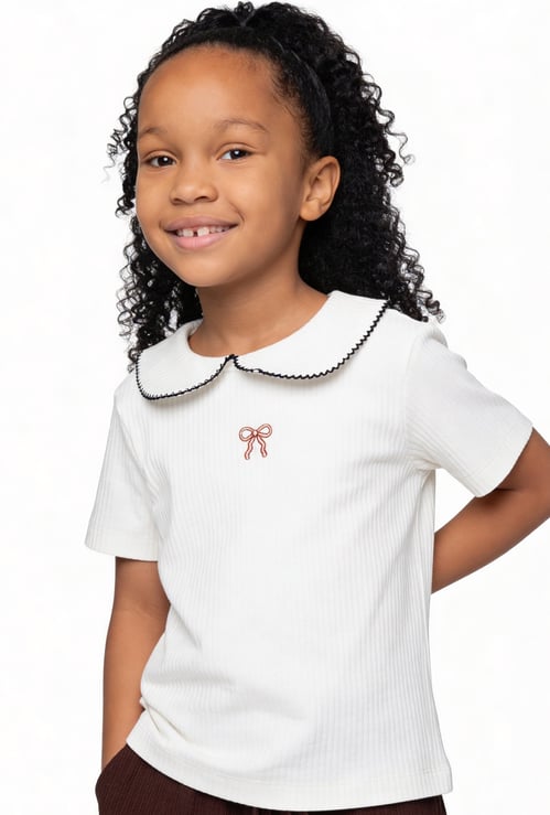 Girls Embroidered Ribbed Top
