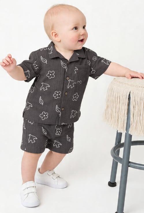 Boys Embroidered Shorts Set