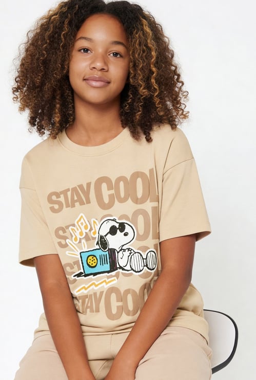 Girls Snoopy Print Oversized T-shirt