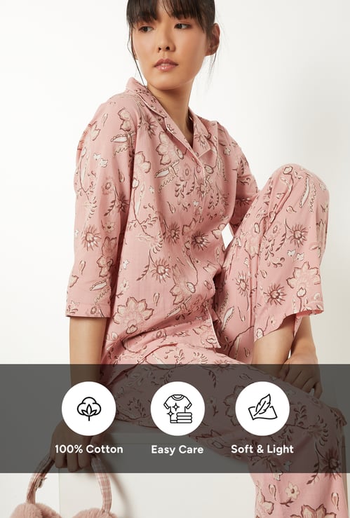 Women Pure Cotton Floral Printed PJ Set