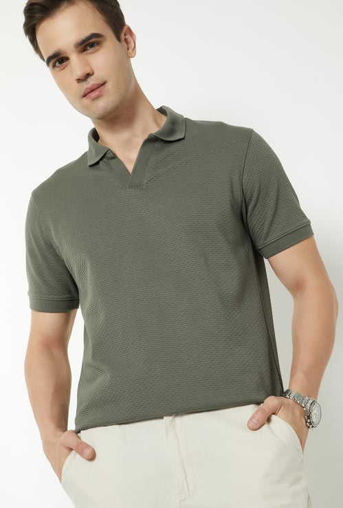 Men Knit Johnny Collar T-shirt