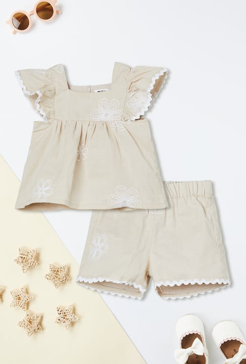 Girls Embroidered Shorts Set